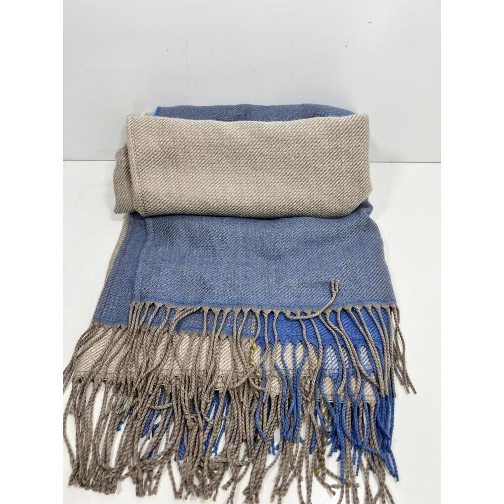 Uniqlo Poncho Stole Cardigan Women Blue Colorblock Fringe Boho 100% Acrylic OS - Picture 5 of 7